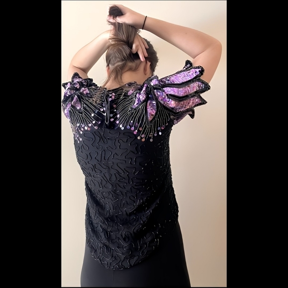 Vintage 80s sequin short-sleeve top - Picture 4 of 5